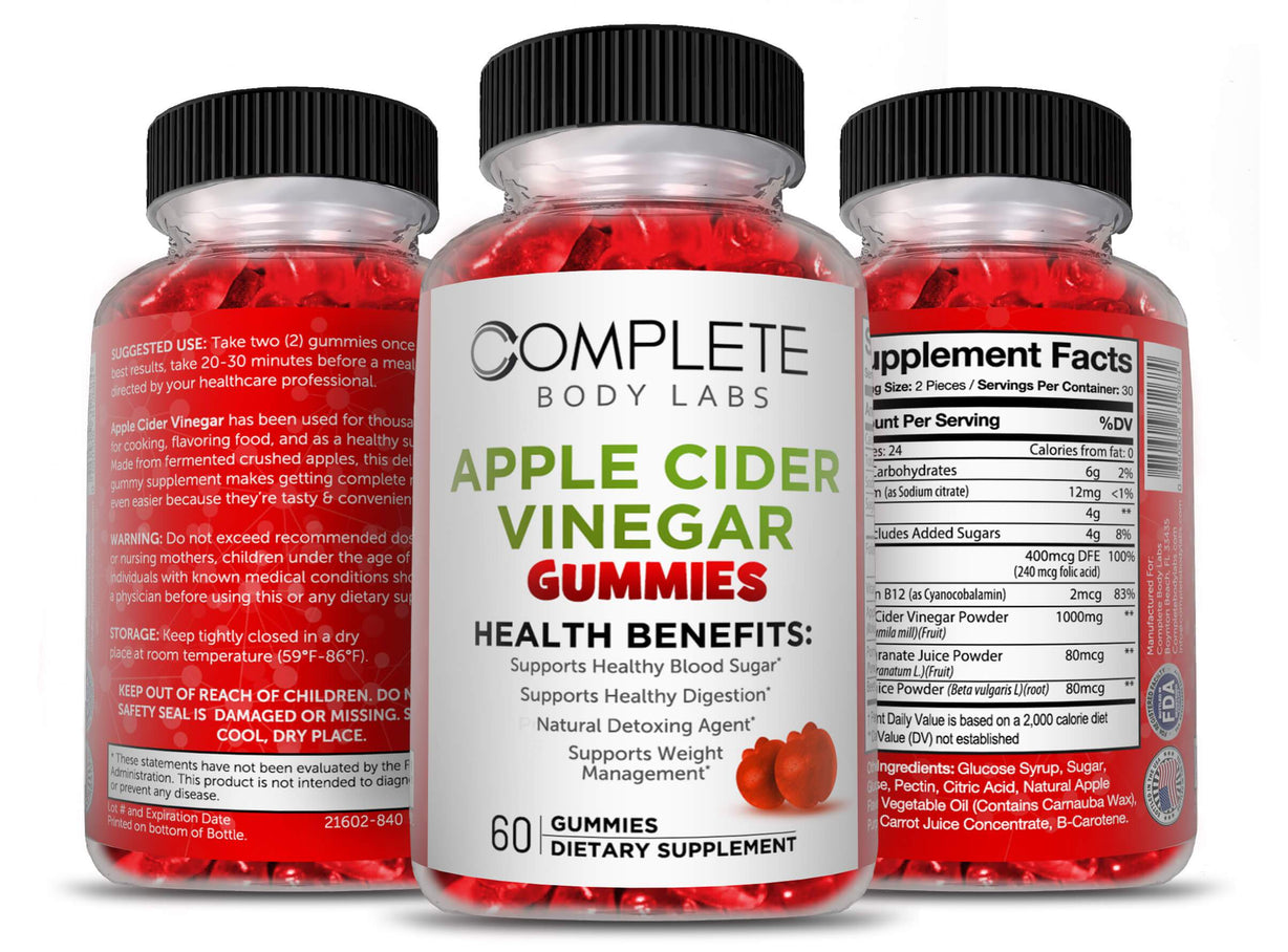 APPLE CIDER VINEGAR GUMMIES | Complete Body Labs | Probiotics, Nootropics, Brain Supplements, Protein Bars, Workout Supplements, Health Supplements, Omega-3 & Essential Vitamins For Men & Women