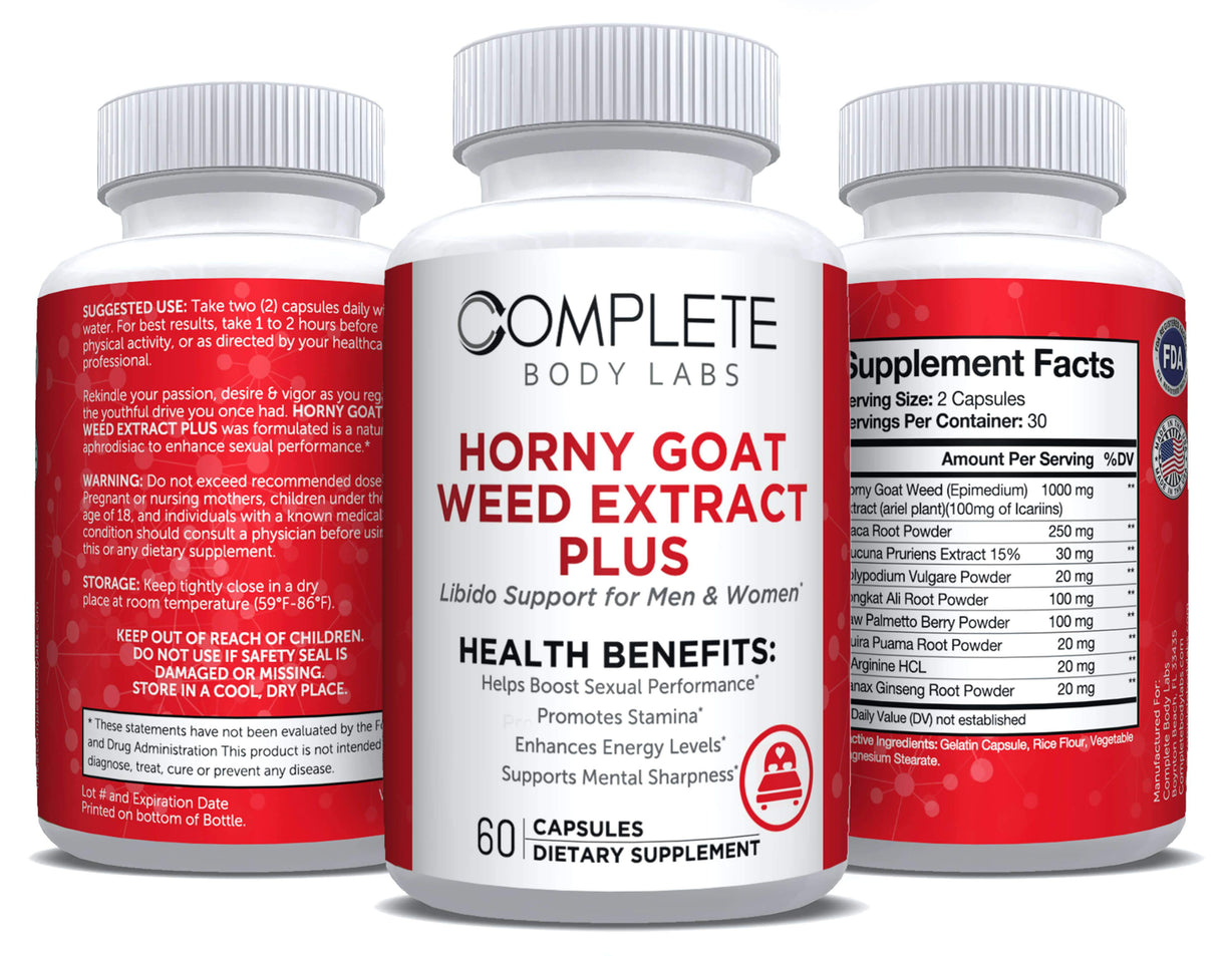 HORNY GOAT WEED EXTRACT PLUS Complete Body Labs | Probiotics, Nootropics, Brain Supplements, Protein Bars, Workout Supplements, Health Supplements, Omega-3 & Essential Vitamins For Men & Women