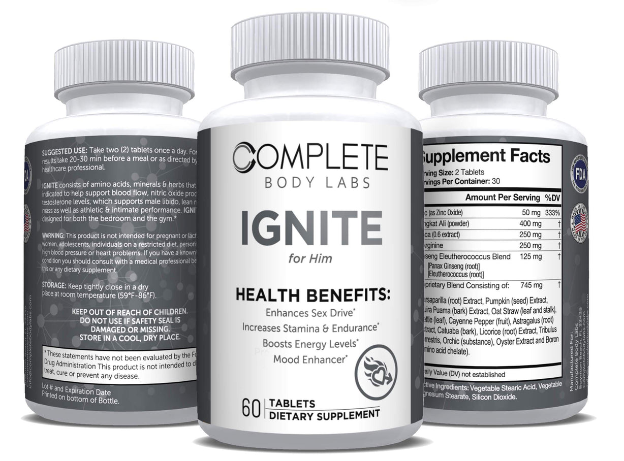 IGNITE (for Him) Complete Body Labs | Probiotics, Nootropics, Brain Supplements, Protein Bars, Workout Supplements, Health Supplements, Omega-3 & Essential Vitamins For Men & Women