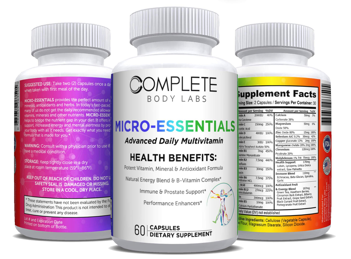 MICRO-ESSENTIALS (Advanced Daily Multivitamin) Complete Body Labs | Probiotics, Nootropics, Brain Supplements, Protein Bars, Workout Supplements, Health Supplements, Omega-3 & Essential Vitamins For Men & Women