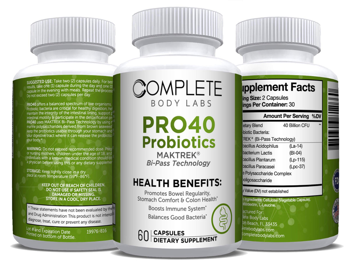 PRO40 Probiotics | Complete Body Labs | Probiotics, Nootropics, Brain Supplements, Protein Bars, Workout Supplements, Health Supplements, Omega-3 & Essential Vitamins For Men & Women 
