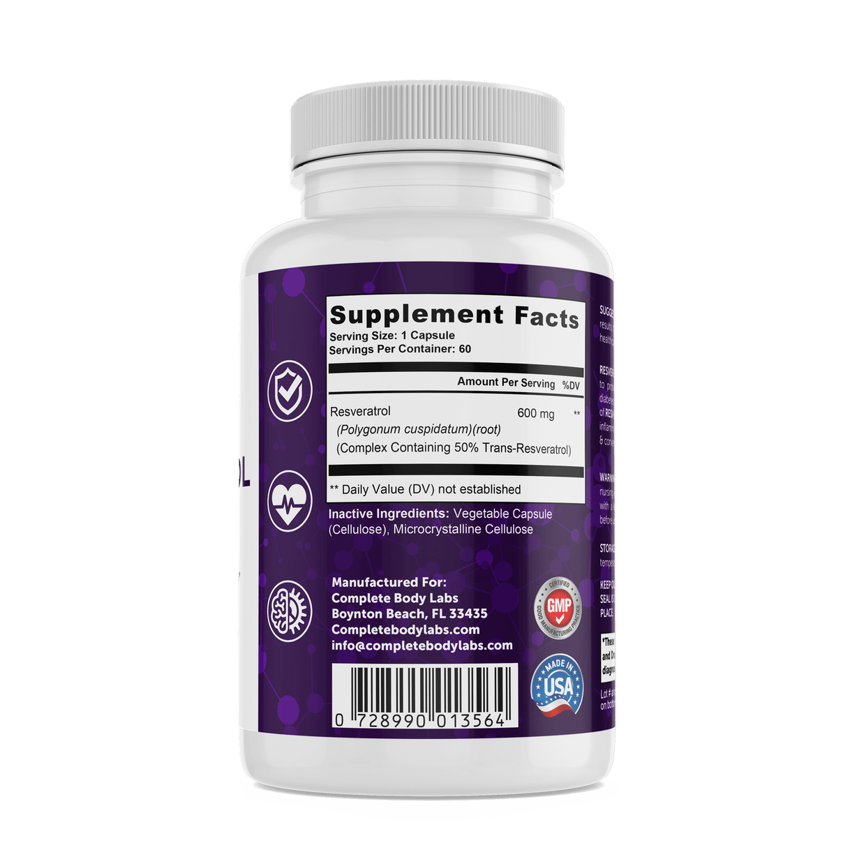 RESVERATROL | Complete Body Labs | Probiotics, Nootropics, Brain Supplements, Protein Bars, Workout Supplements, Health Supplements, Omega-3 & Essential Vitamins For Men & Women