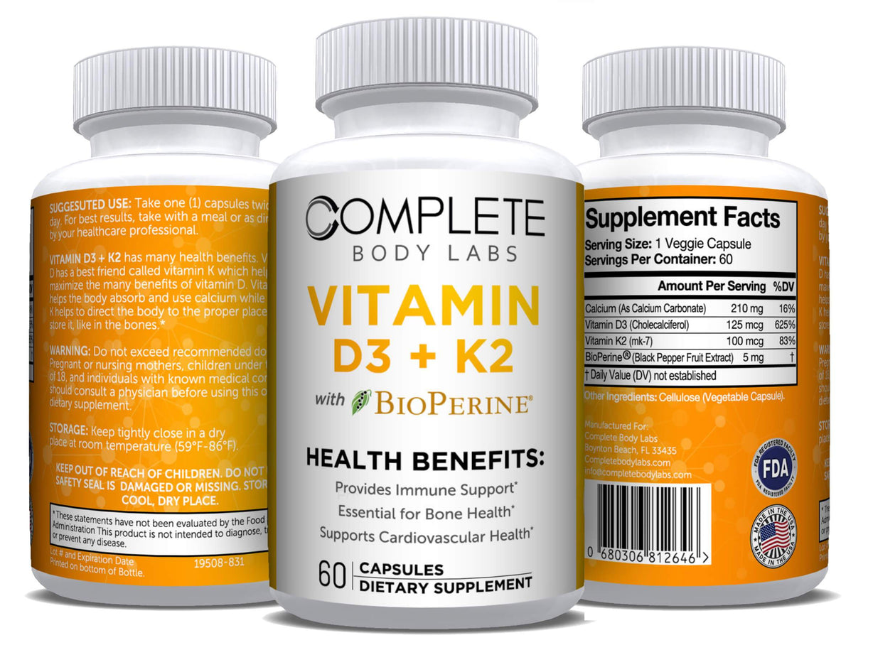 VITAMIN D3 + K2 Complete Body Labs | Probiotics, Nootropics, Brain Supplements, Protein Bars, Workout Supplements, Health Supplements, Omega-3 & Essential Vitamins For Men & Women