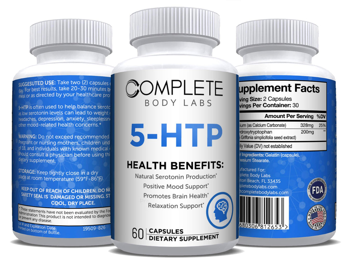5-HTP | Complete Body Labs | Probiotics, Nootropics, Brain Supplements, Protein Bars, Workout Supplements, Health Supplements, Omega-3 & Essential Vitamins For Men & Women