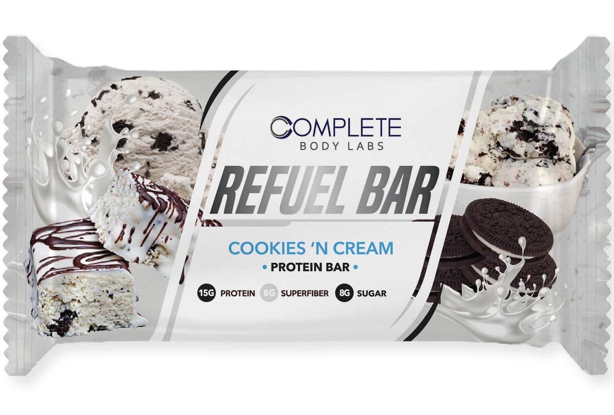 COOKIES 'N CREAM REFUEL BARS | Complete Body Labs | Probiotics, Nootropics, Brain Supplements, Protein Bars, Workout Supplements, Health Supplements, Omega-3 & Essential Vitamins For Men & Women