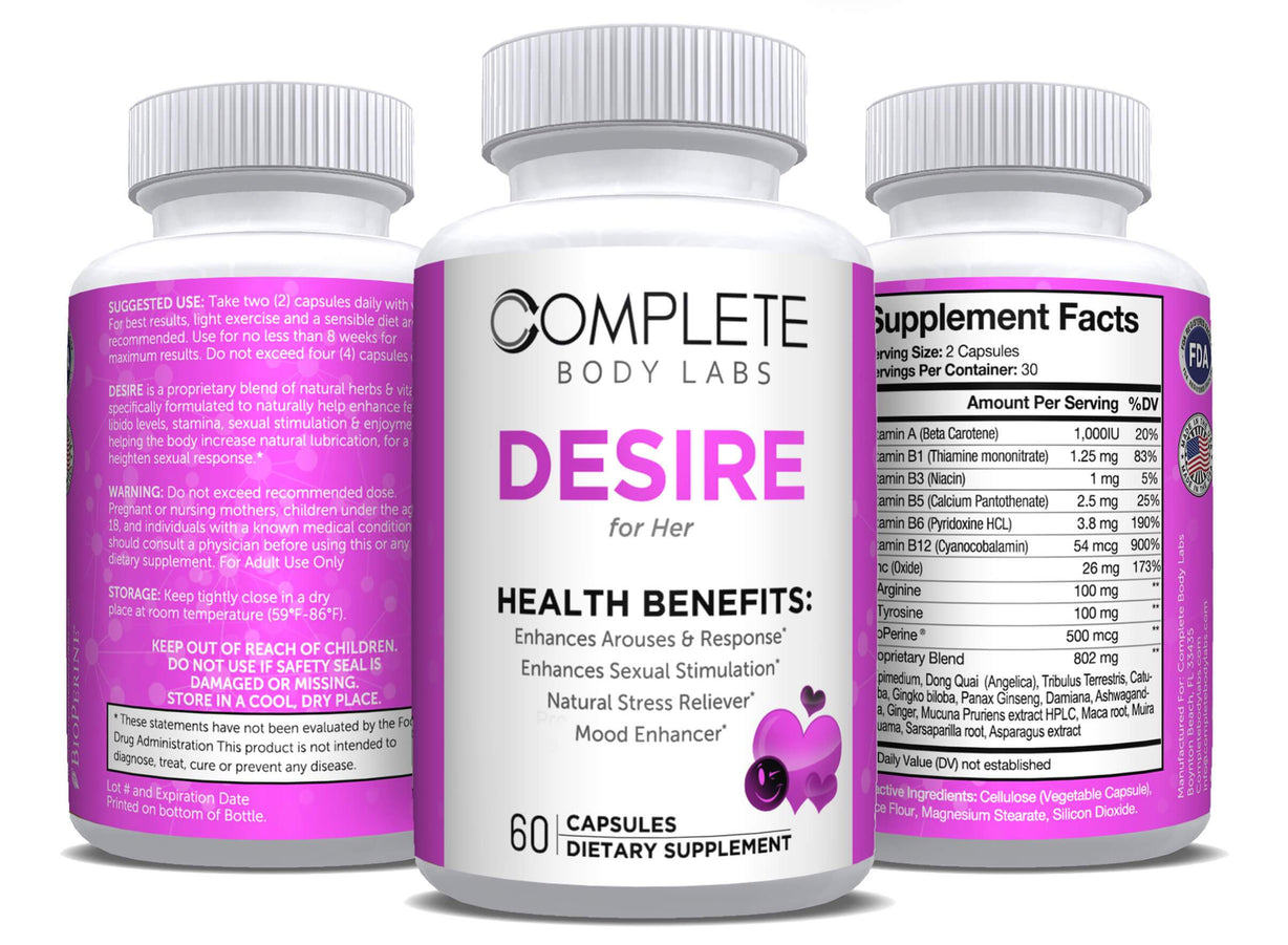 DESIRE (for Her) Complete Body Labs | Probiotics, Nootropics, Brain Supplements, Protein Bars, Workout Supplements, Health Supplements, Omega-3 & Essential Vitamins For Men & Women